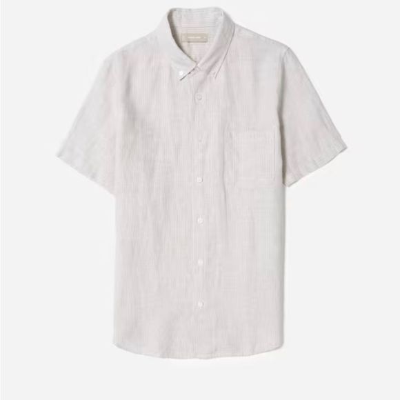 NWT Everlane The Linen Short-Sleeve Standard Fit Shirt Stone/White Stripe Size L - Picture 13 of 13